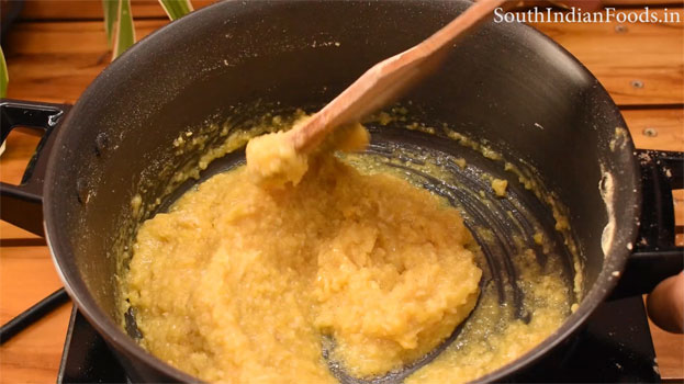 Heat ghee in a pan add gram flour saute till you get nice aroma