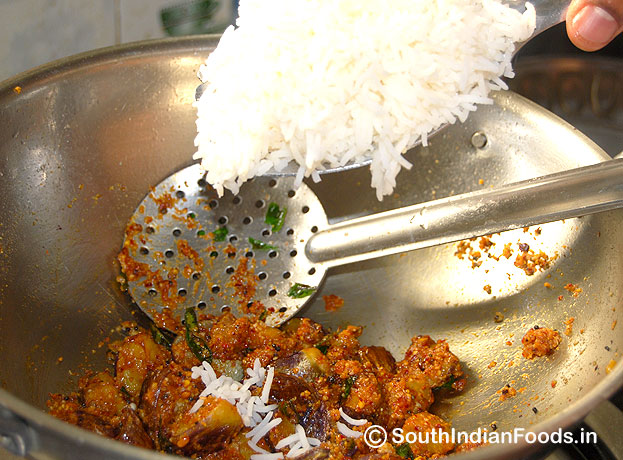 Adding rice to vangi bath mixture