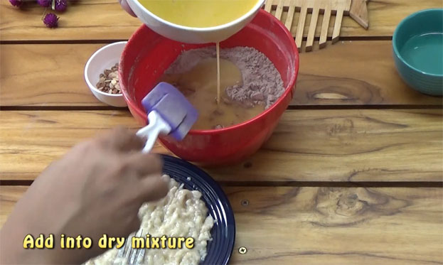Add wet ingredients to dry mixture