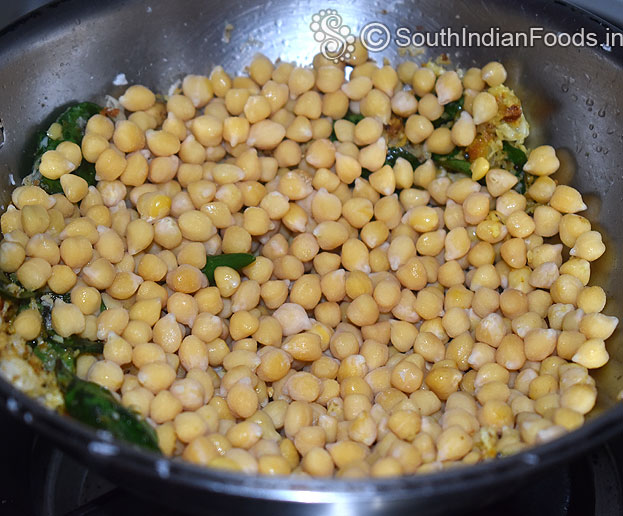 Add boiled chaat chana, saute for 3 min