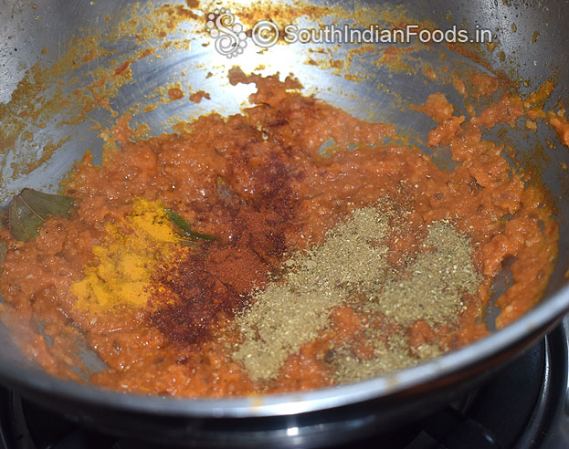 Add turmeric, red chilli power, garam masala, coriander powder