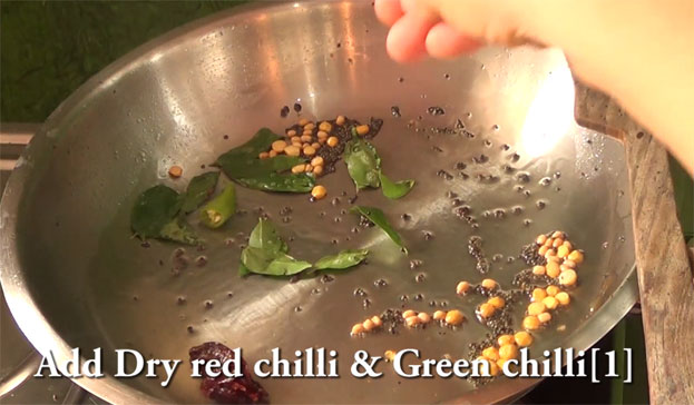 Add dry red chilli, green chilli