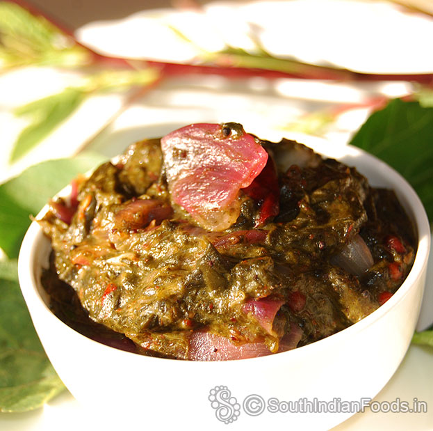 Pulicha keerai pickle ready, serve hot with rice