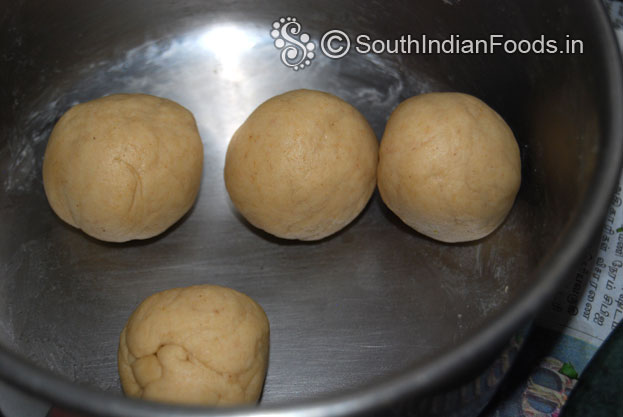 Add wheat flour, ghee, salt, oil & water make soft dough, then divide dough into equal size balls