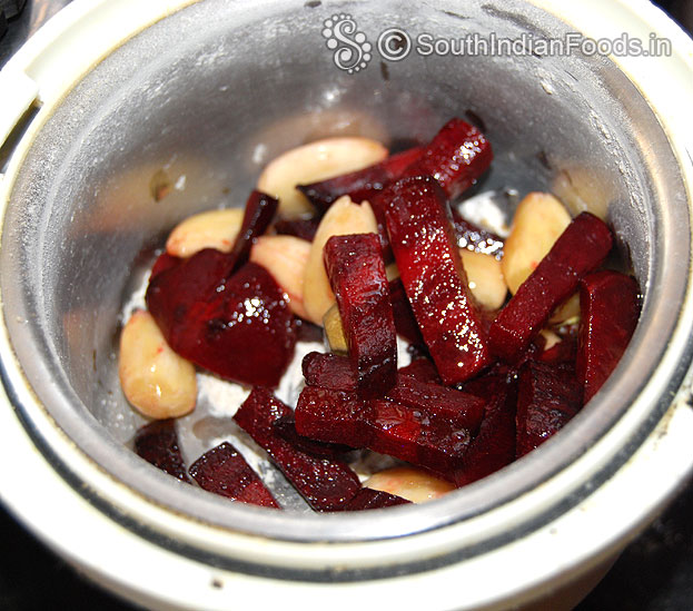 Put roasted beetroot, almonds in a mixer jar & finely grind