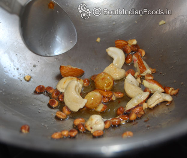 Ghee roast cashews, charoli seeds, almonds & raisins