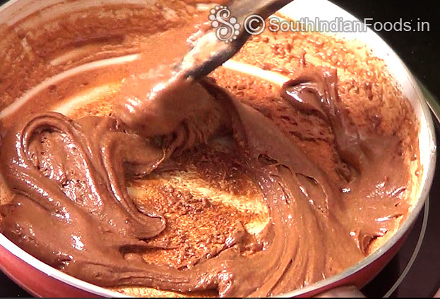 Chocolate burfi mixture is ready, cut off heat