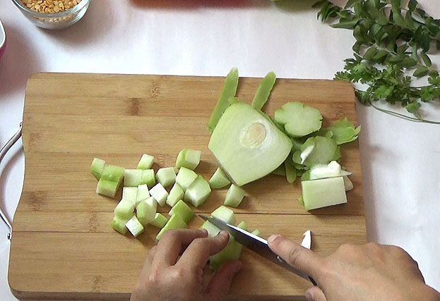 Remove seeds, cut into cubes