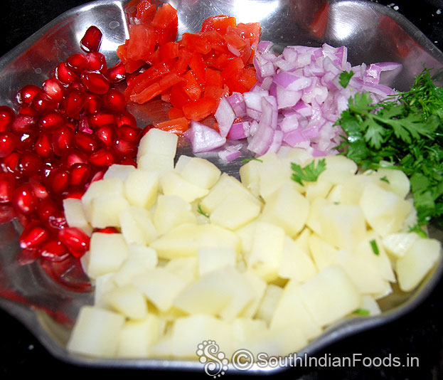 Pomegranate, tomato, onion, coriander, boiled potato