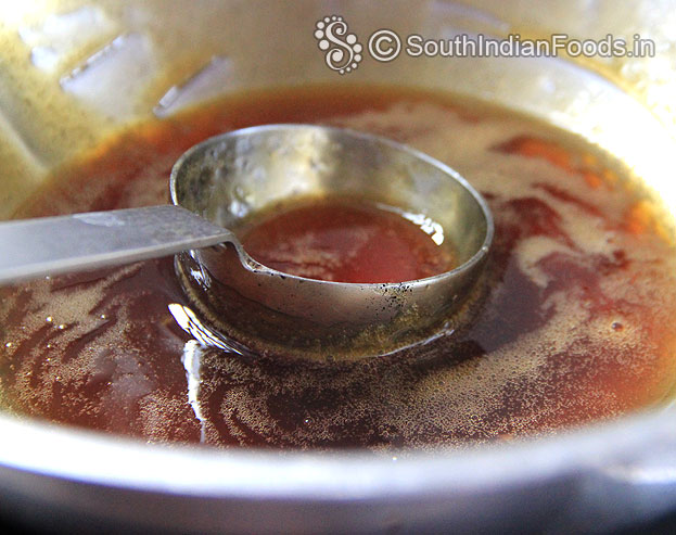 Add jaggery, water in a pan, melt and cook till thick syrup consistency