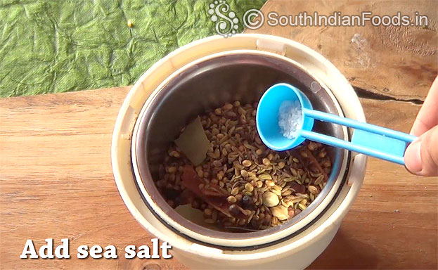 Add dry roasted ingredients, sea salt then grind to fine powder