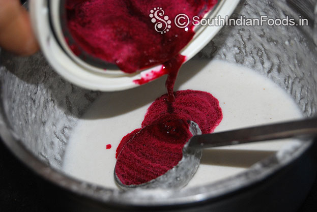 Add beetroot puree into the dosa batter mix well