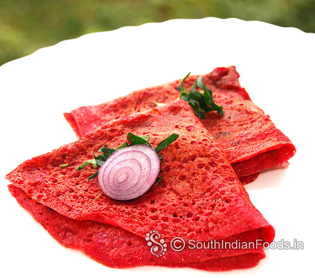 Healthy beetroot pink dosai is ready, serve hot with green chutney