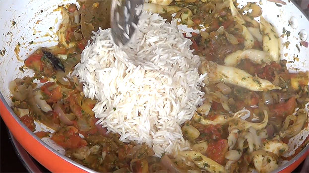 Add soaked basmati long grain rice