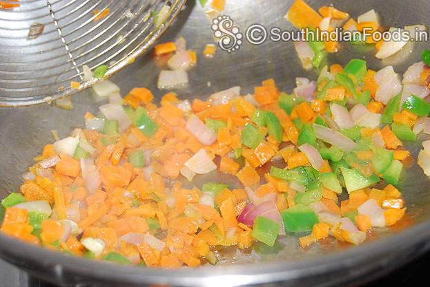 Heat oil in a pan add onion, carrot & capsicum saute