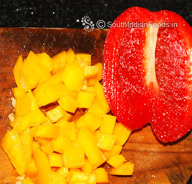 Chop red and yellow capsicum