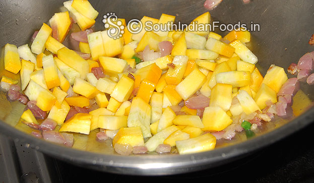 Heat oil in a pan add onion, garlic, green chilli & zucchini saute