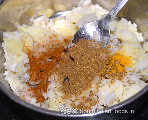 Add red chilli pwoder, turmeric powder, garam masala powder