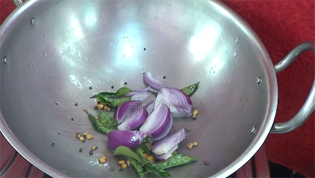 Add curry leaves, onion