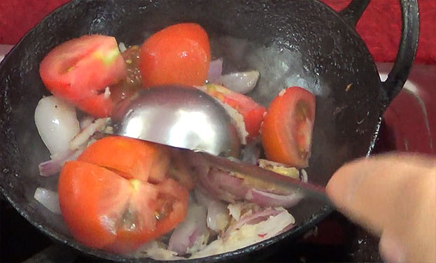 Add tomato, saute till soft