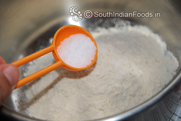 Add atta[wheat flour] in a bowl add salt