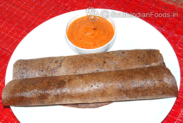 Ragi flour dosa is ready. Serve hot with tomato chutney