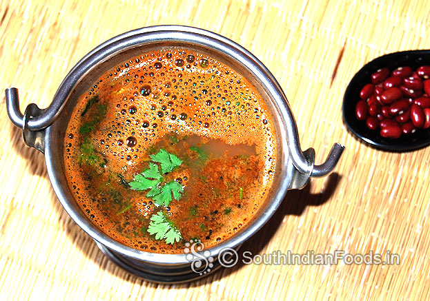 Rajma thakkali rasam is ready. serve hot with rice