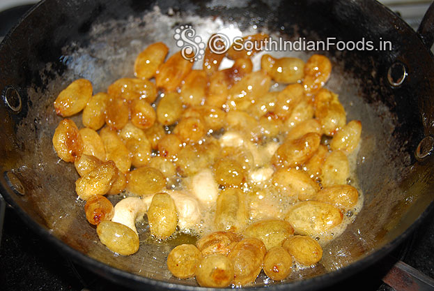 Roasted raisins cashews, cut off heat