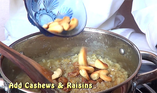 Add raisins and cashews