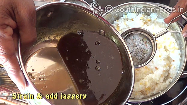 Strain and add jaggery syrup