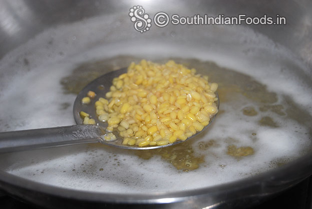 Add dry roasted green moong dal, ghee cook for 5 min