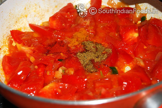 Add turmeric, red chilli powder & pav bhaji masala powder