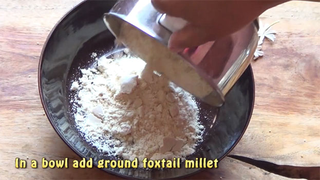 In a bowl add thinai powder