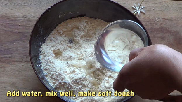 Add water, mix well, knead it make soft dough