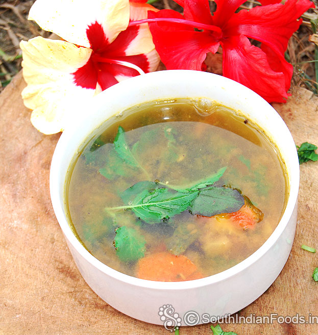 Tulsi rasam ready, serve hot with rice or millets