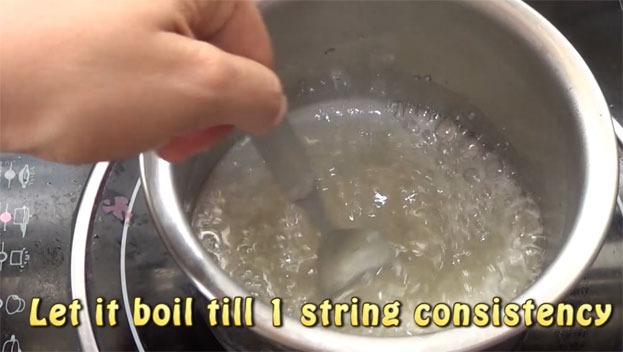 let it dissolve then let it boil till 1 string consistency