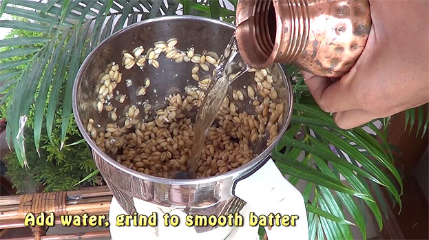 Add enough water, grind to smooth batter