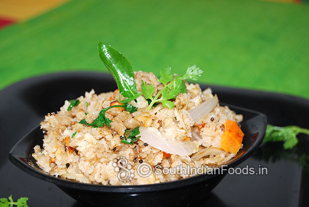 Wheat poha upma is ready to serve. Serve hot with chutney or pickle