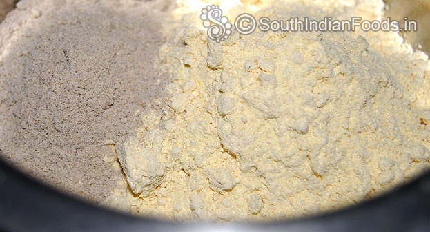 In a bowl add gram flour bajra flour mix well
