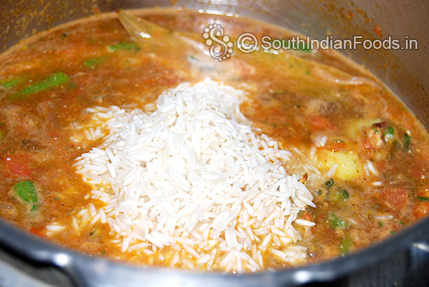 Add soaked basmati rice