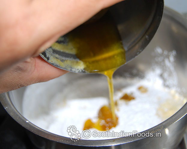 Heat ghee then pour it to the mixture mix well