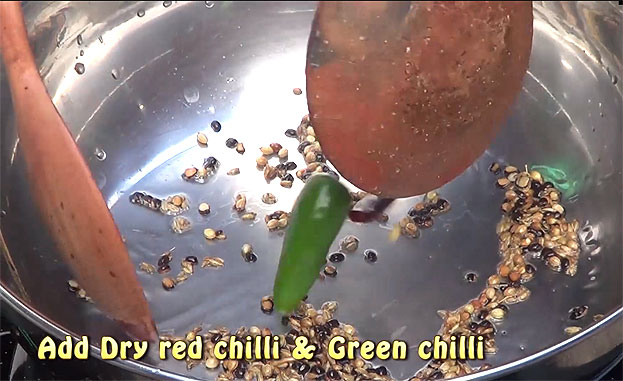 Add dry red chilli & green chilli