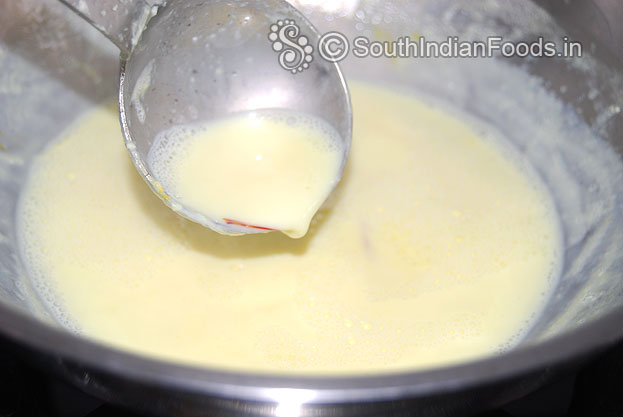 Stir continuously till the milk reduced by half