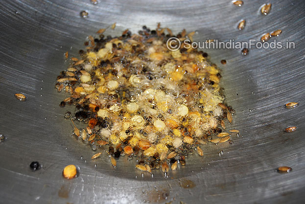 Heat oil in a pan then seasoning with mustard, cumin,urad dal & bengal gram