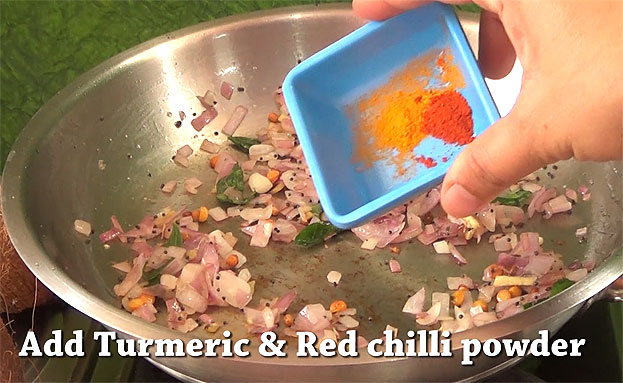 Add red chilli powder & turmeric powder