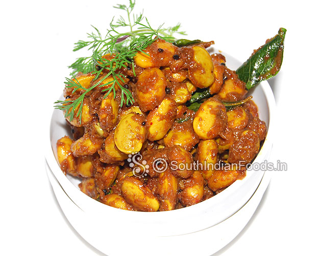 Mochakottai/ Lima beans tamarind dry curry is ready serve hot with rice