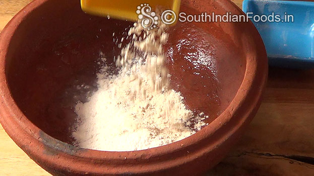 In a pan, add rice flour, wheat flour & salt mix well