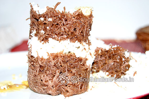 Ragi vermicelli kuzha puttu-Semiya & coconut layers