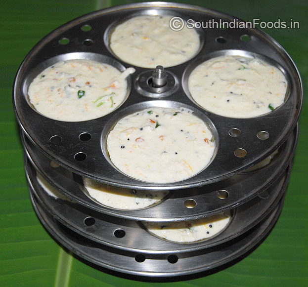 Pour batter in idli plates-Ready to steam