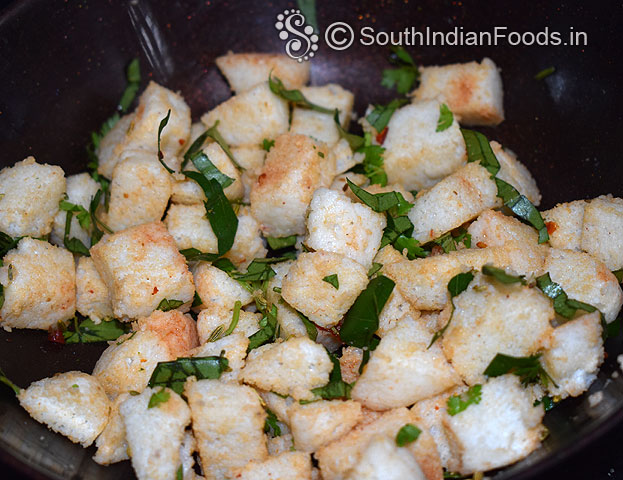 Mix well with coriander and curry leaves